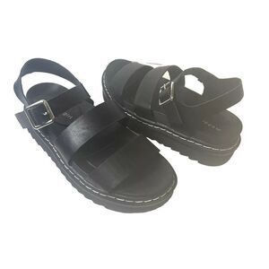 Madden Girl Donova Chunky Platform Black Faux Leather Womens 7 M Strappy Sandals